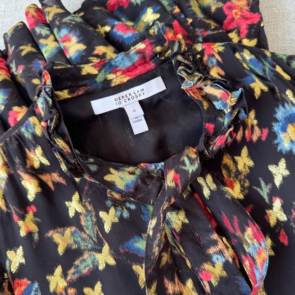 DEREK LAM 10 CROSBY • Edith Ruffled Floral Mini Dress in Black - Picture 13 of 15